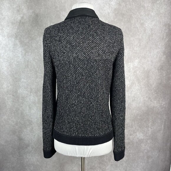 Rag & Bone Black Leather Trim Button Down Knit Shirt Jacket Women's Size M - Picture 4 of 10